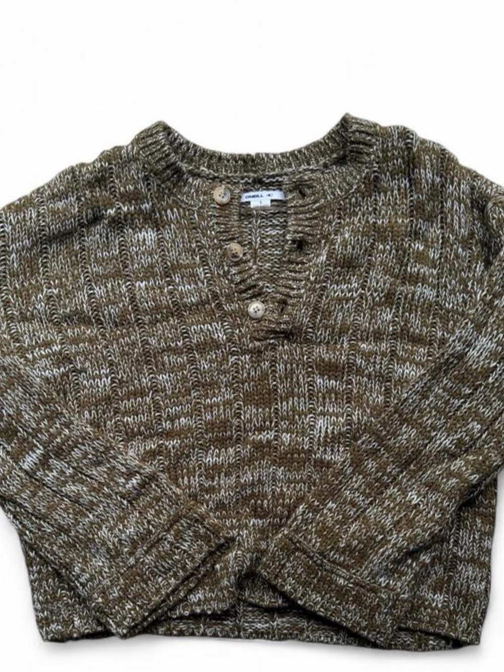 O'Neill Olive and Cream Marled V-Neck Sweater